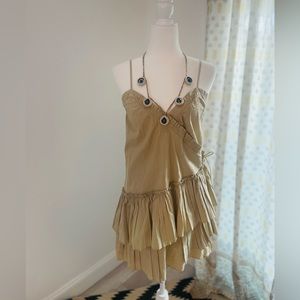 MOON RIVER  XS asymmetrical short tan dress with ruffles